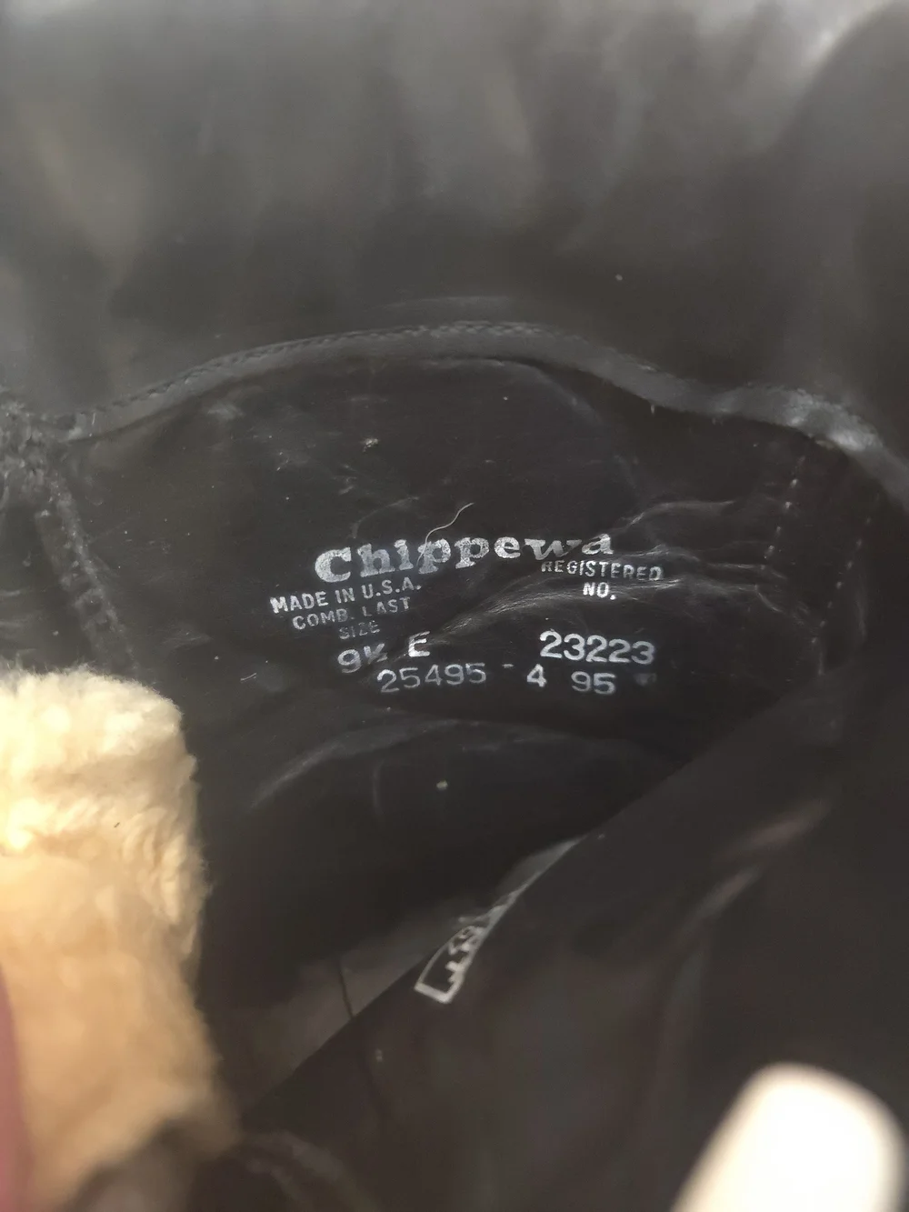 Chippewa Men's Leather Insulated Black Work Boots with Cream Lining Size 9.5